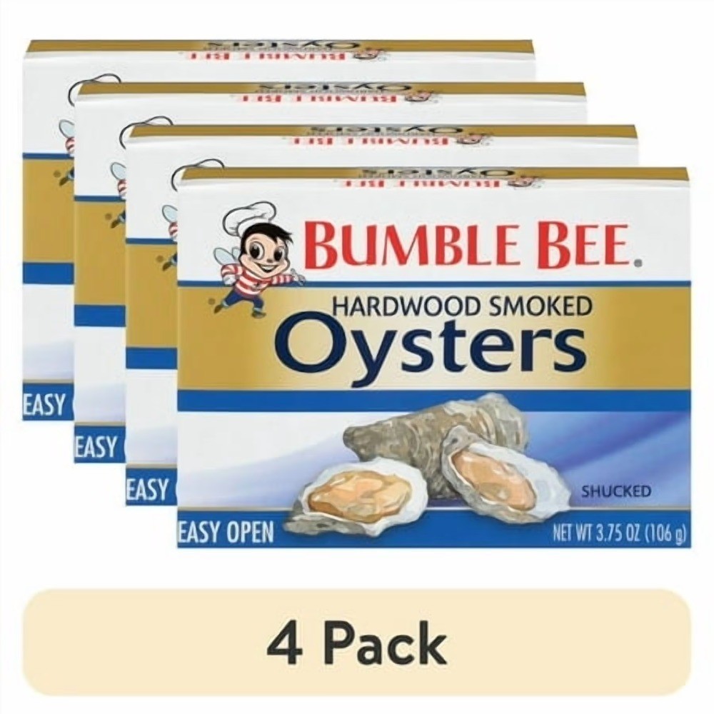 (4 pack) Hardwood Canned Smoked Oysters, 3.75 oz Can
