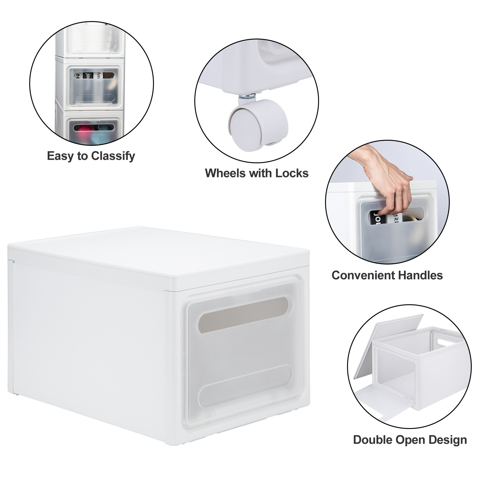 3 Tier Folding Storage Containers Bins with Lid & Wheels Stackable Organizer Box