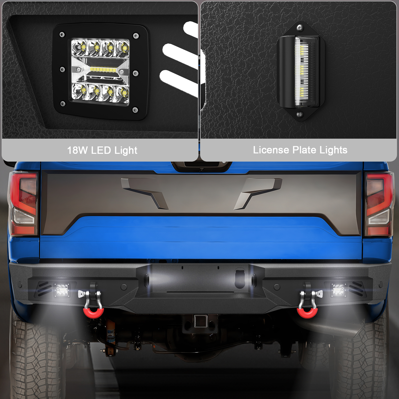 Rear Bumper For Nissan Titan&XD 2016-2024 w/ Sensor Holes & LED lights & D-Rings