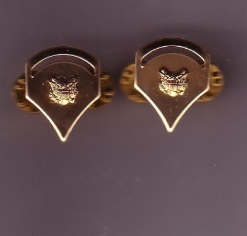 Pair of Metal Rank Insignia Specialist five 5 badges  Brass Gold Colored