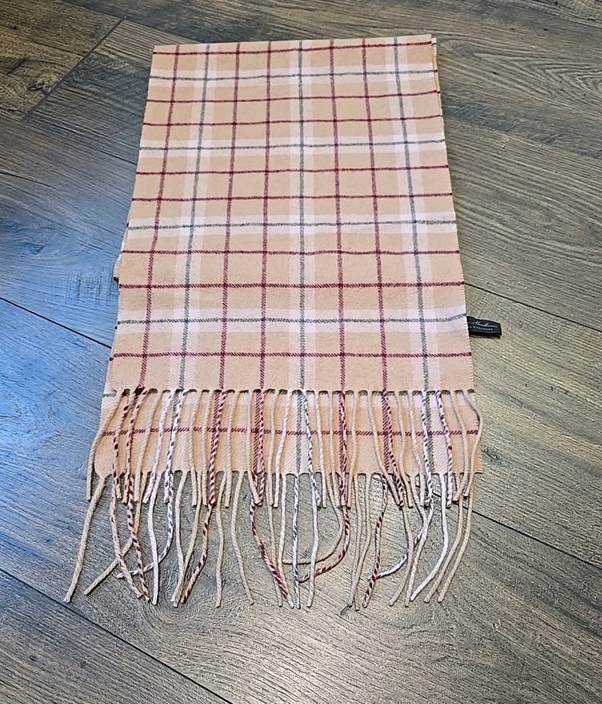 Enya Montarani 100% Cashmere Scarf Fringed Plaid 62” X 12” Preppy Academia