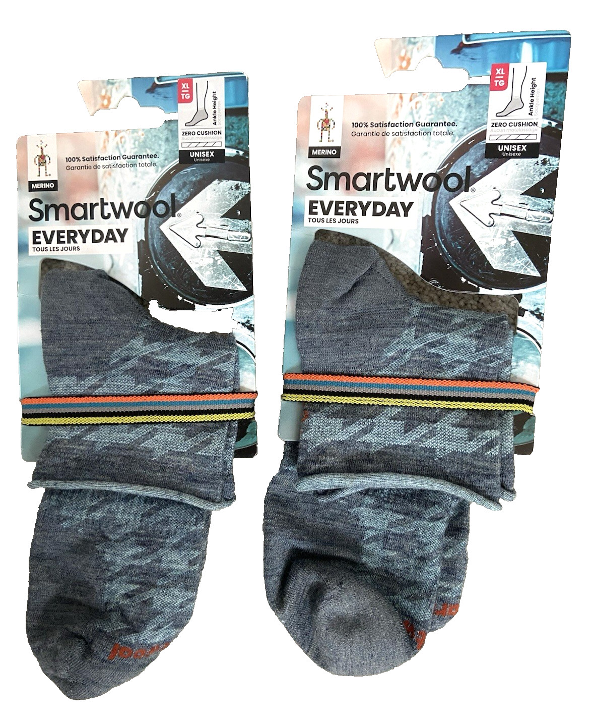 Lot of 2 pairs Smartwool Everyday Zero Cushion Houndstooth Ankle Socks Blue XL