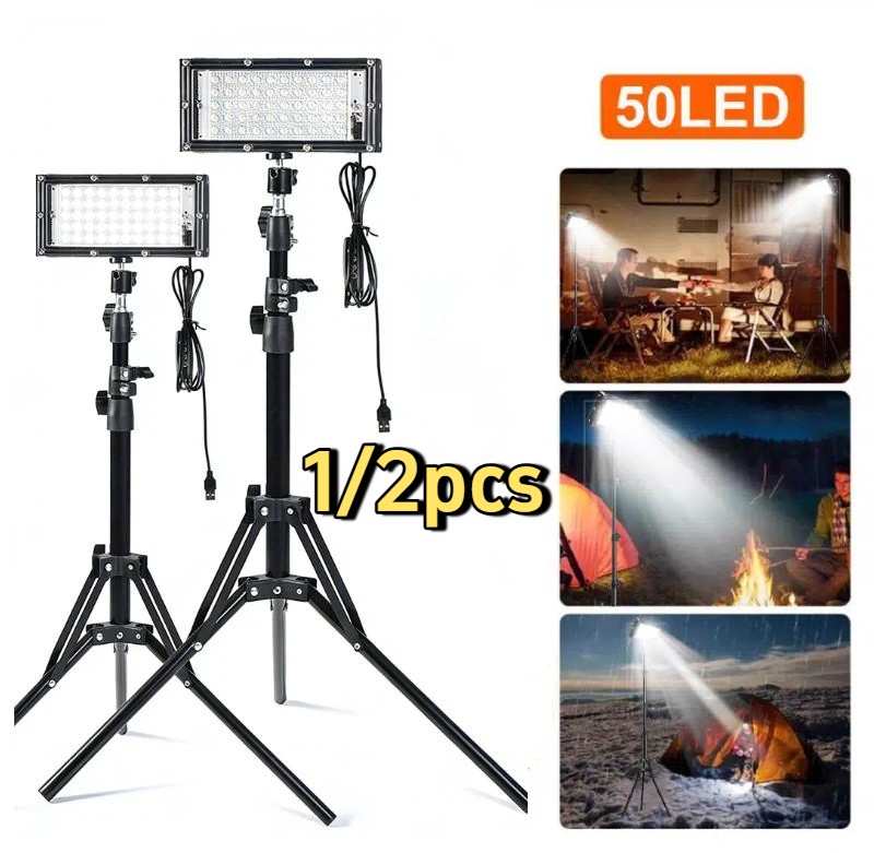 1/2x LED Work Lights 22000 Lumen Portable with Foldable Tripod Stand Flood Light