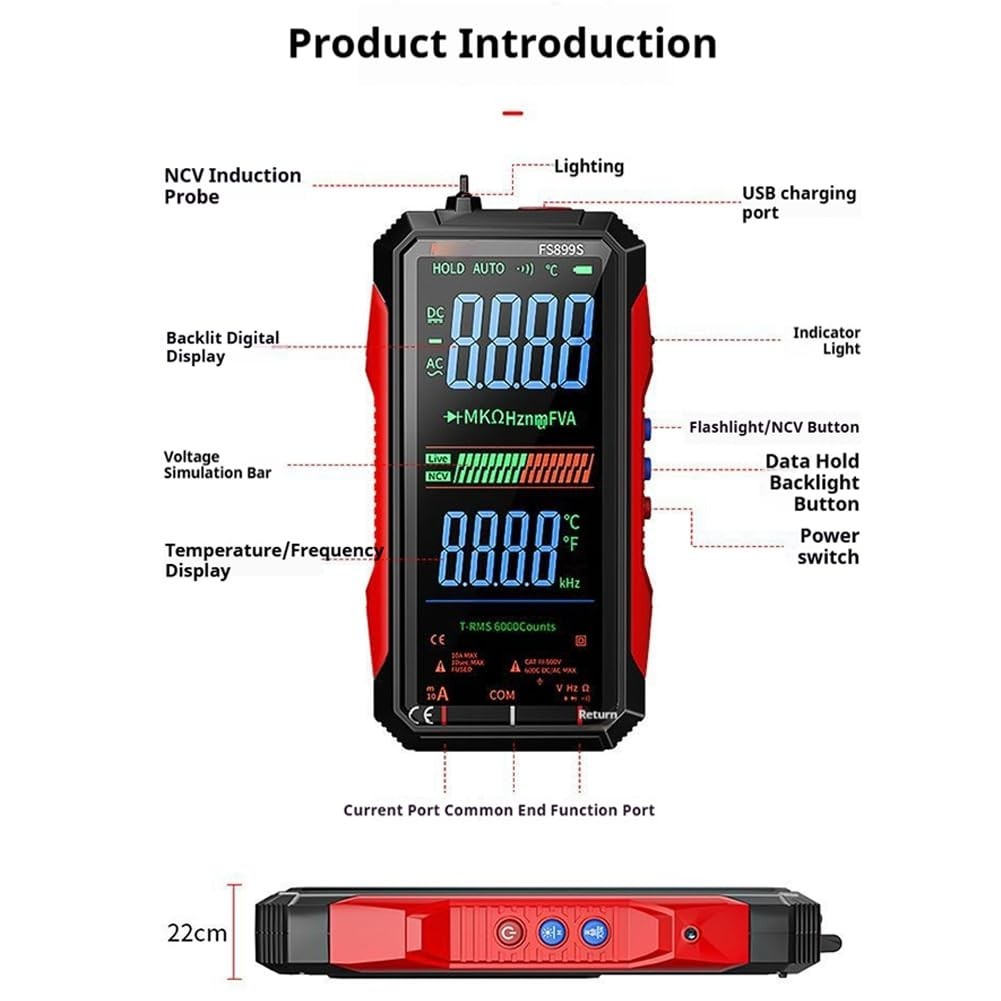 Digital Multimeter with Large Display and USB-C Rechargeable Power for Accuracy