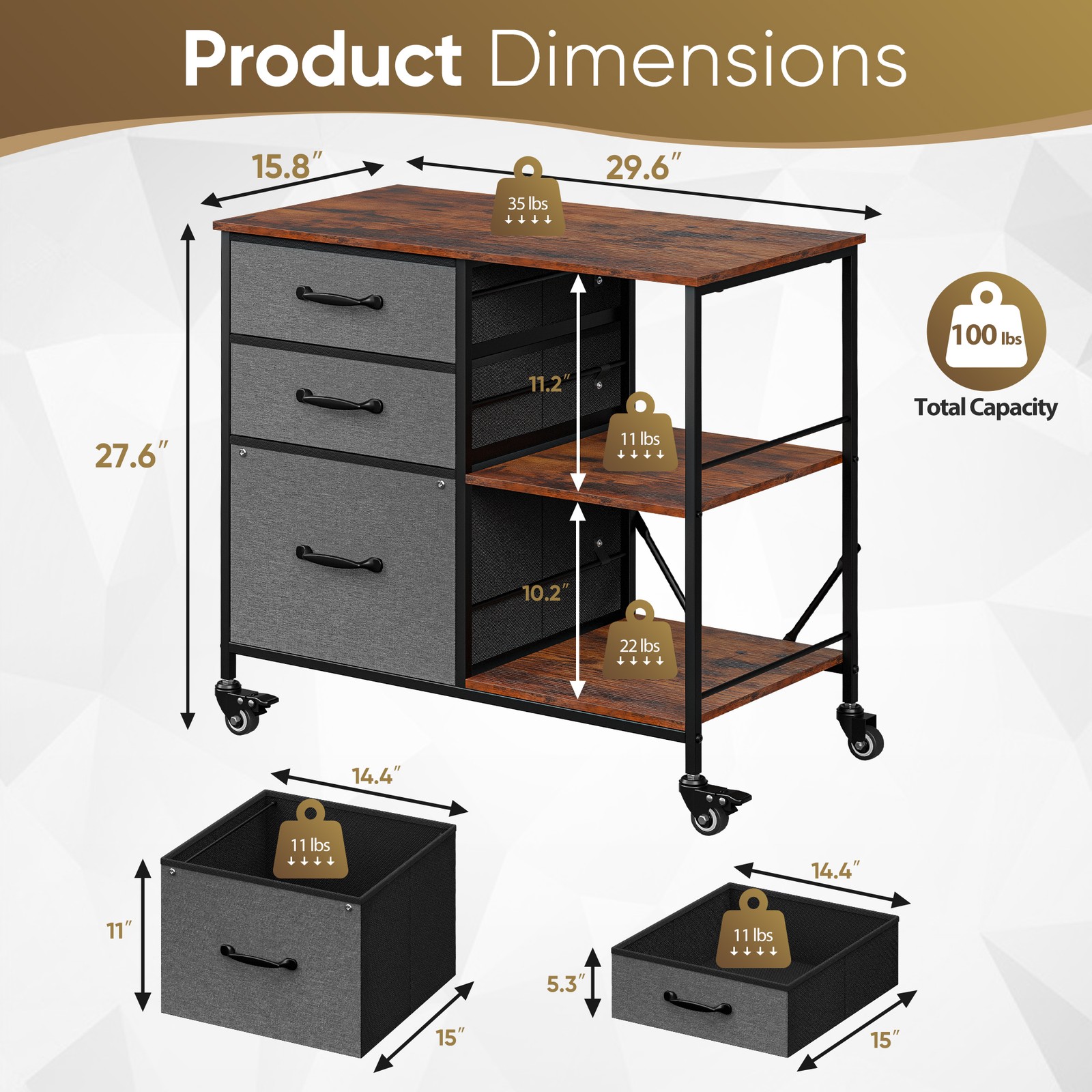 File Cabinet Rolling Printer Stand w/ Open Shelf Lateral Cabinet Dark Gray