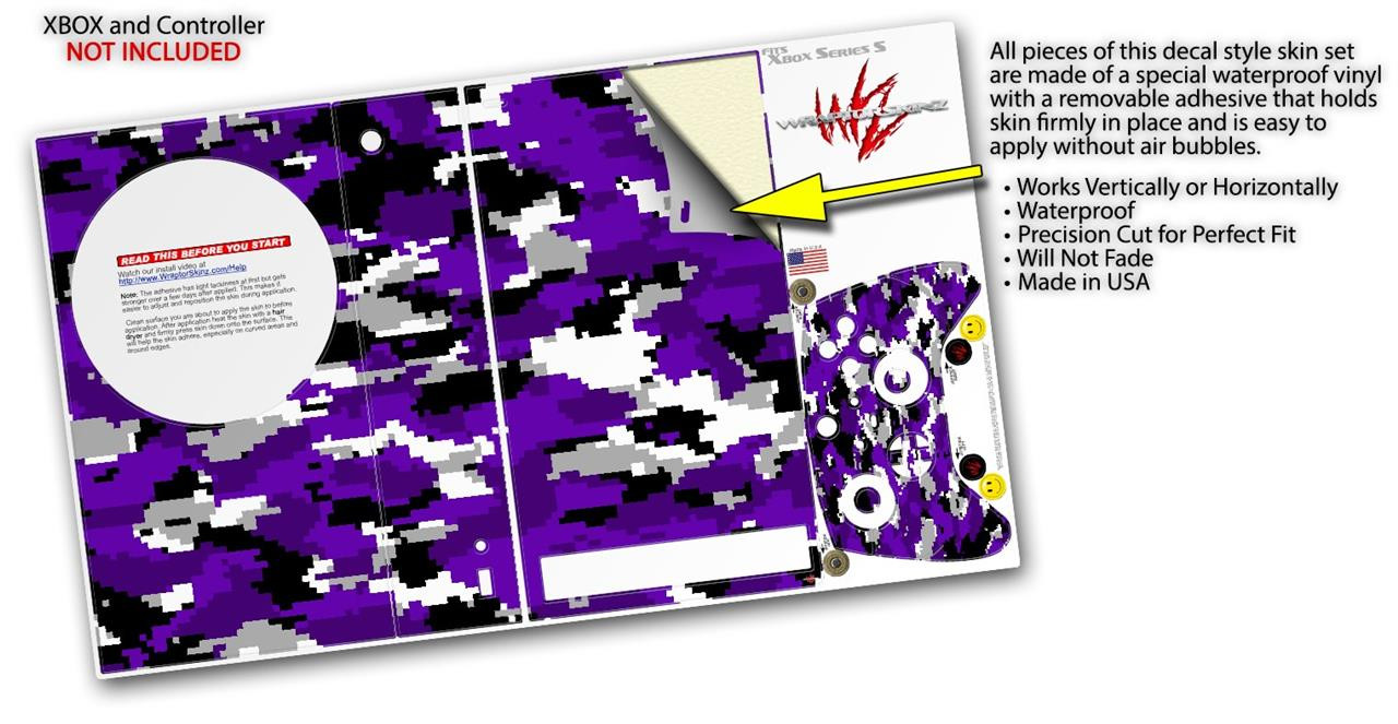 Skin Wrap for XBOX Series S Console Controller Digital Camo Purple