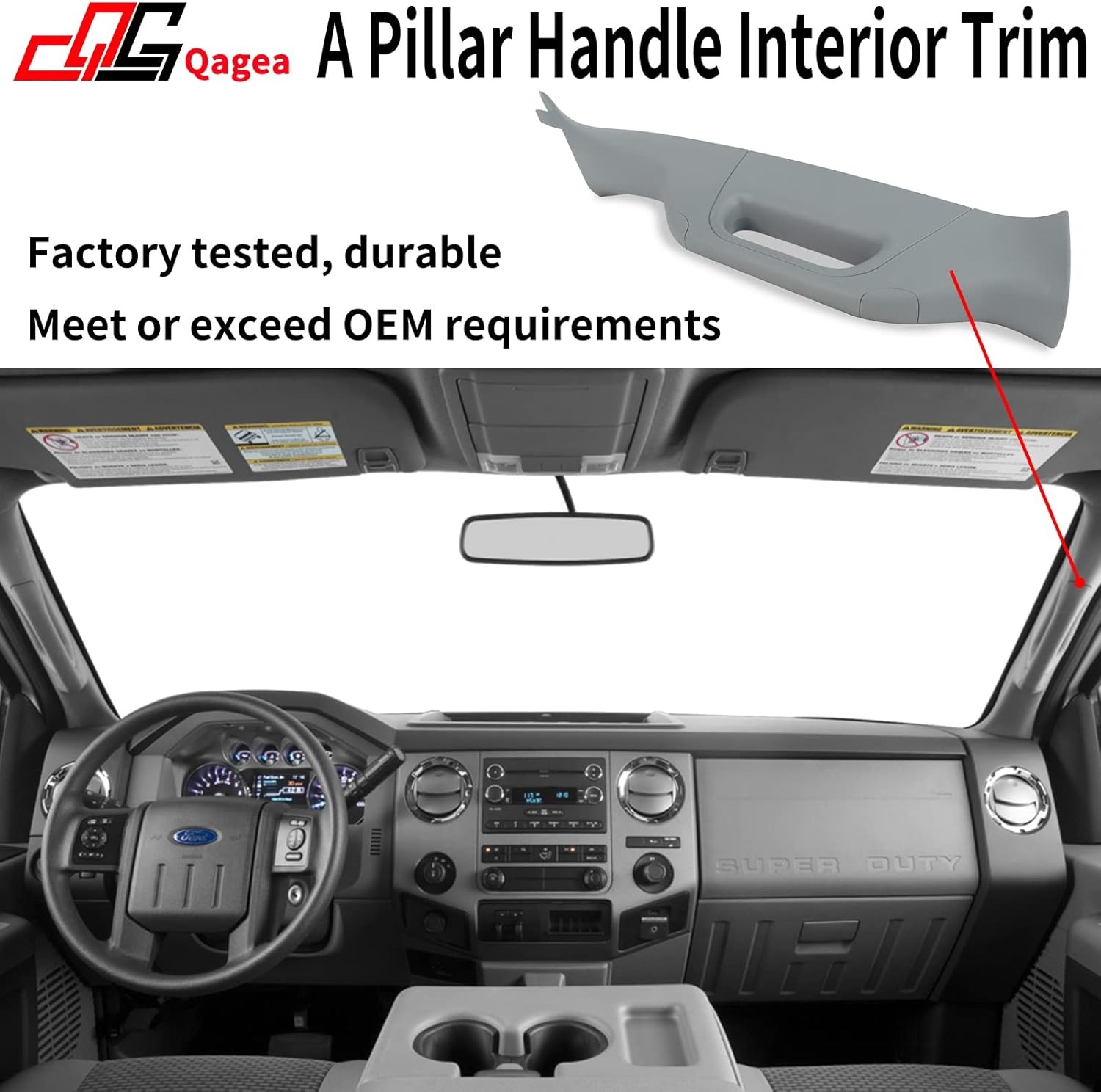A-Pillar Grab Handle Right Side Interior Trim for 2011-2016 Ford Super Duty Gray
