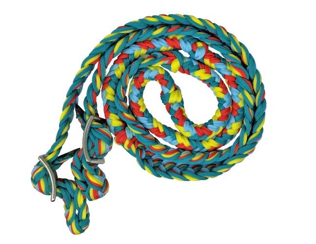 Showman Multicolor Braided Nylon Barrel Reins w/ Easy Grip Knots