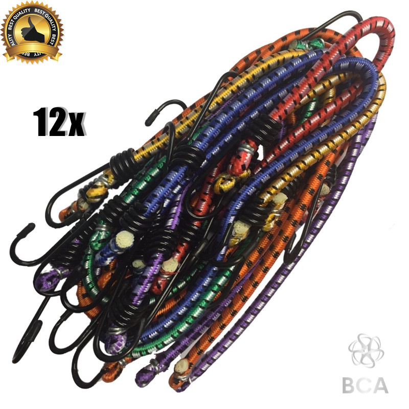 12 x Heavy Duty Bungee Cord Set Hook Straps Luggage Car Truck Suitcase Caravan