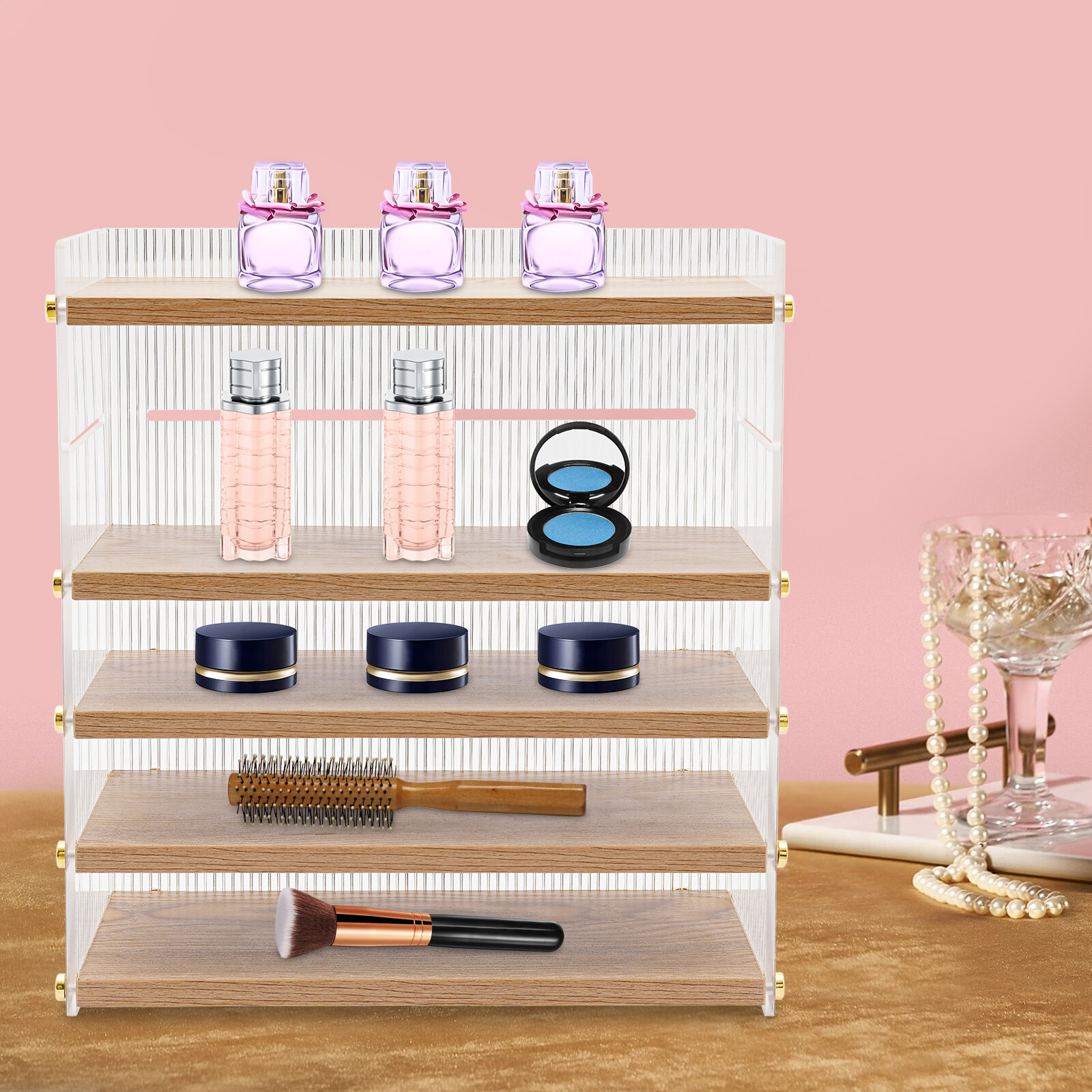 5 Tiers Clear Desktop Organizer Cabinet Desk Jewelry Drawer Display Storage Box.