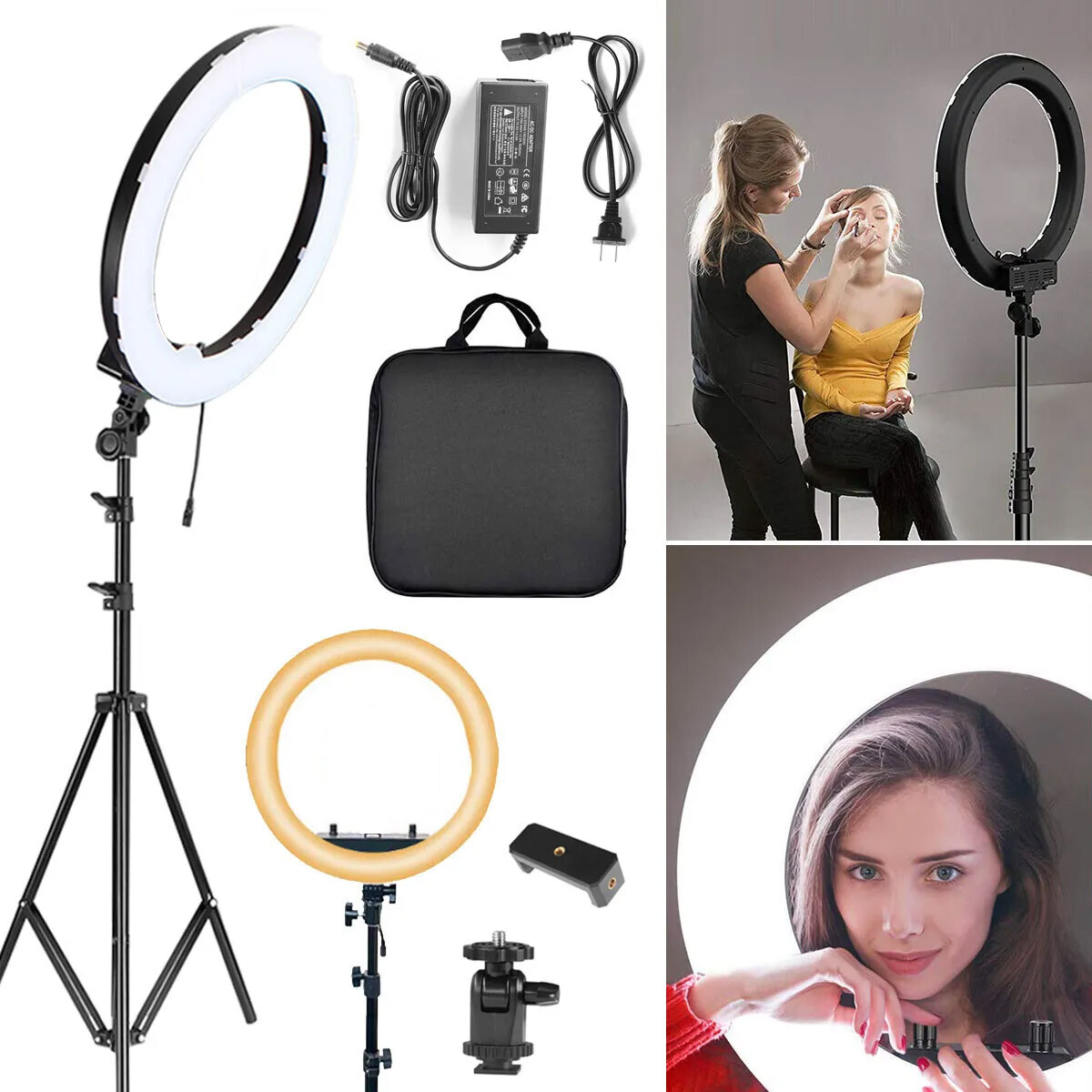 18'' inch LED Ring Light Kit W/ Stand Tripod Dimmable 5500K