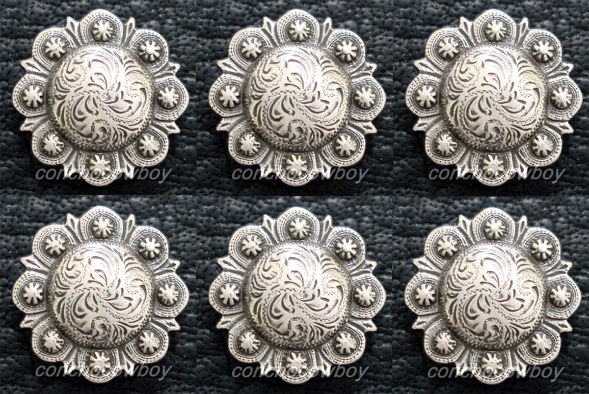 Set of 6 HORSE HEADSTALL SADDLE TACK ANTIQUE BERRY CONCHOS 1" SCREW BACK