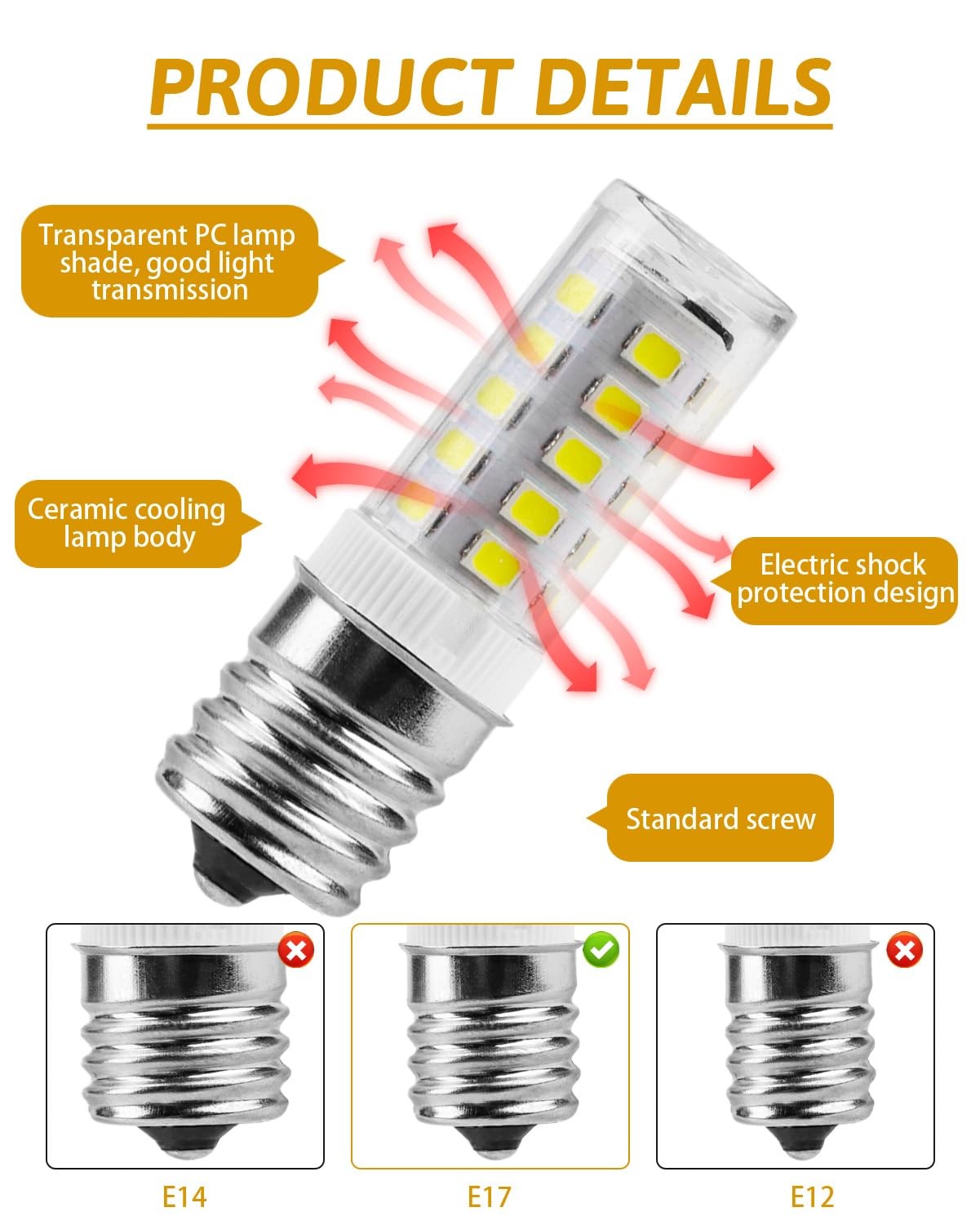 2 Pack Freezer Light Bulb Kei D28a Kel 2811 E17 LED Bulb Intermediate Base Li...