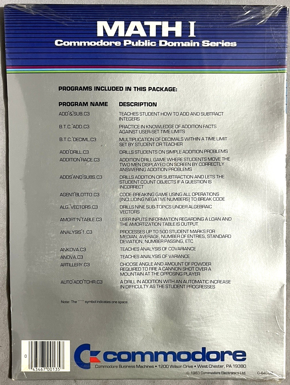 NIB! Math I Commodore 64 5 inch Disk Commodore Business Machines published 1983