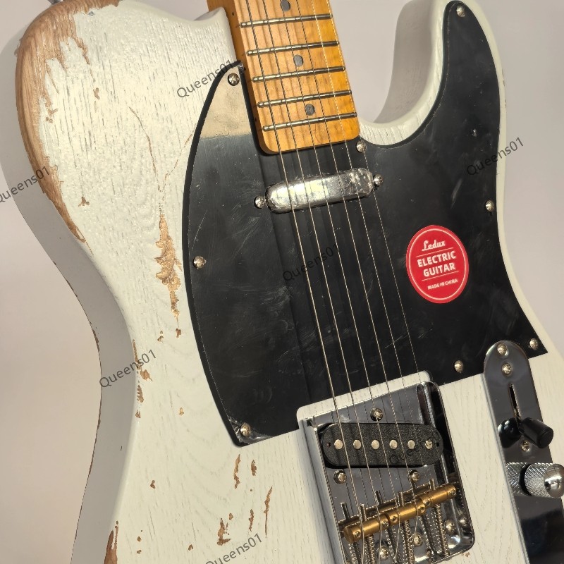 Aged Electric Guitar Stainless Steel Frets Black Pickguard SS Pickup Solid White
