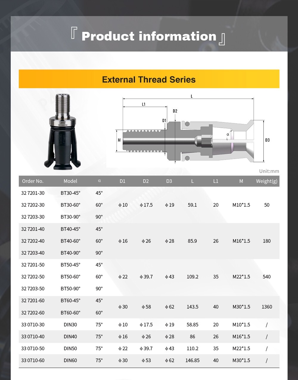 ISO20-OTT Internal Thread Stud Type Clamping Spindle Pull Claw for ISO Pull Stud