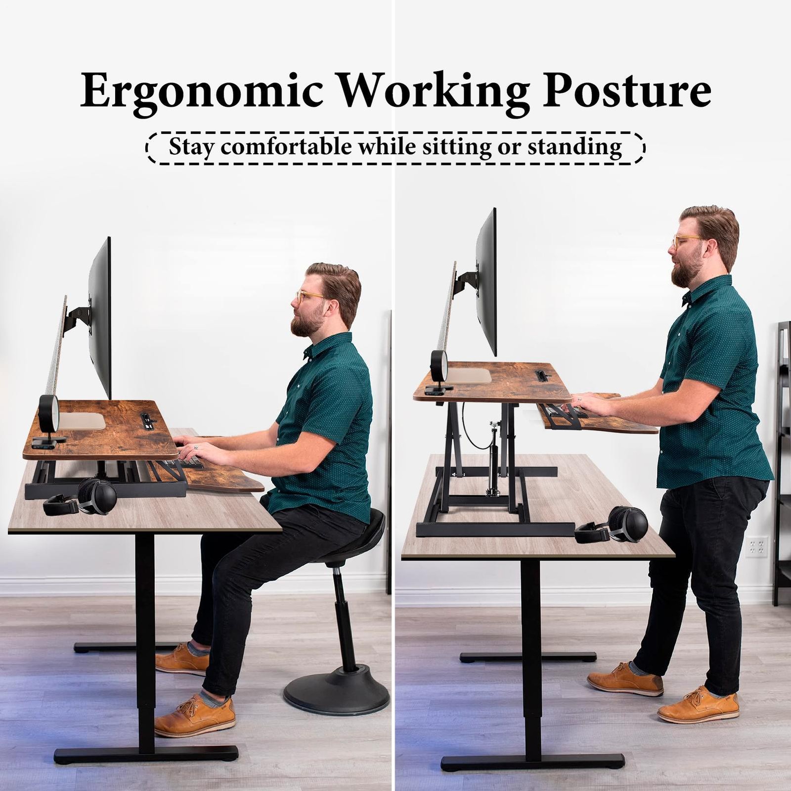 37" Height Adjustable Home Office Computer Desk Converter Stand Up Desk Riser
