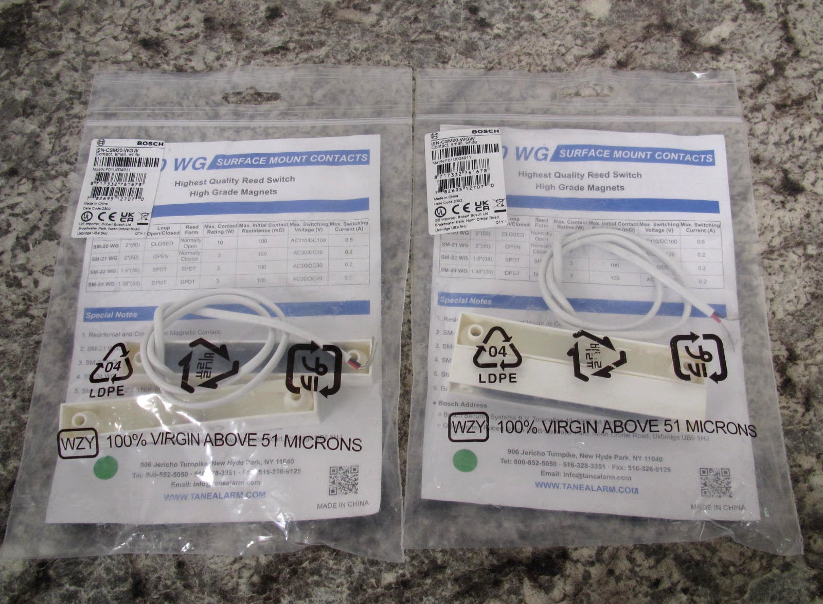 2 x New Bosch / Tane Alarm ISN-CSM20-WGW / SM-20 WG Surface Mount Contacts