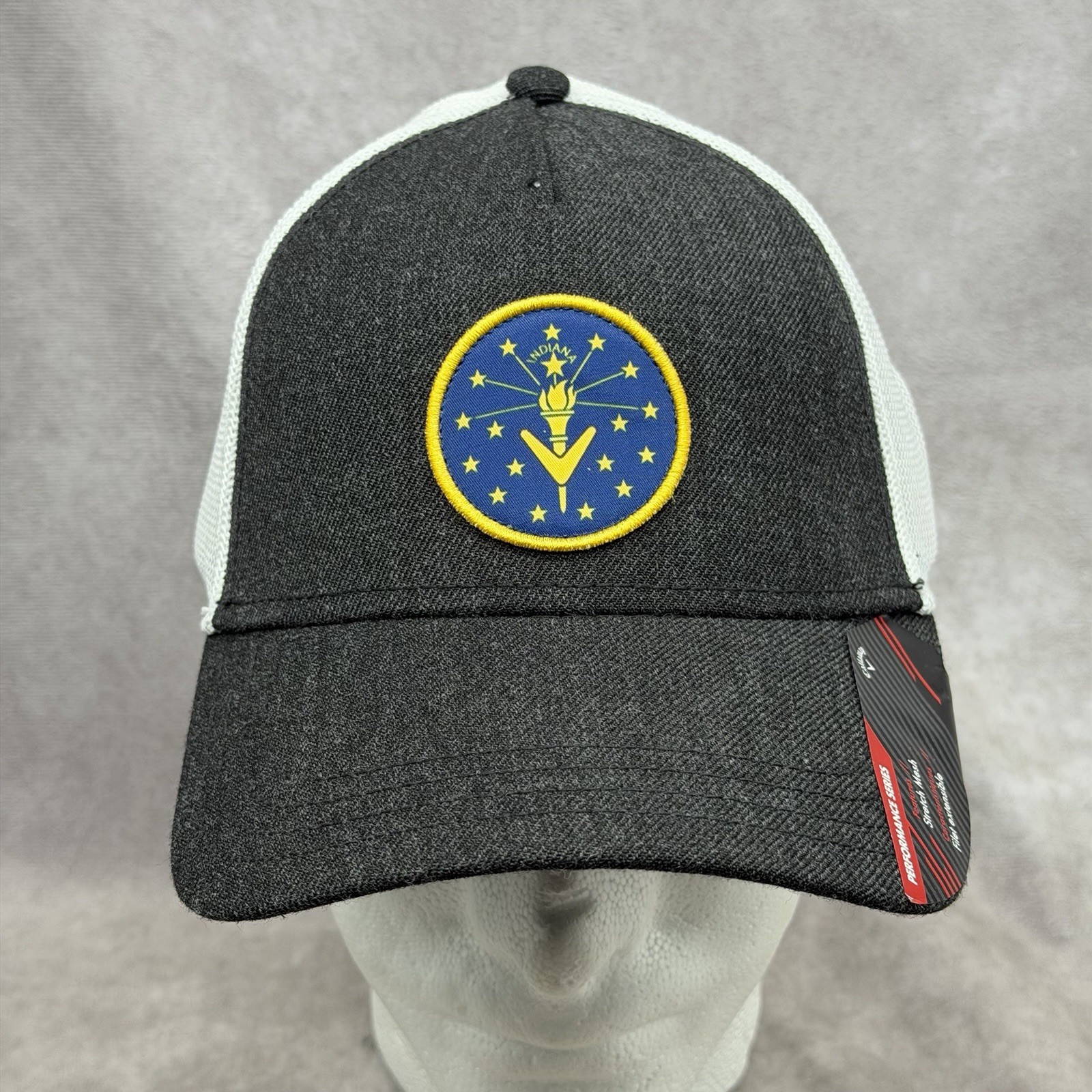 Callaway Indiana Flag Patch Hat Black Mesh Snapback Golf Cap Torch Logo