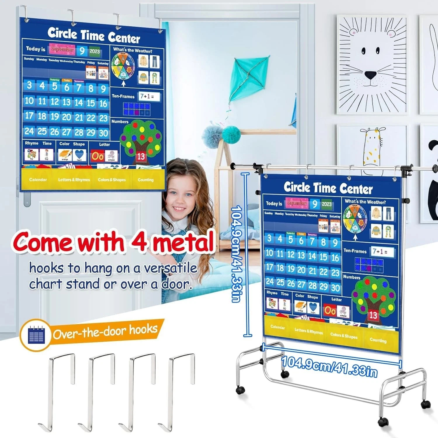 Circle Learning Time Center Pocket Chart Calendar Set, Educational Pocket Cha...