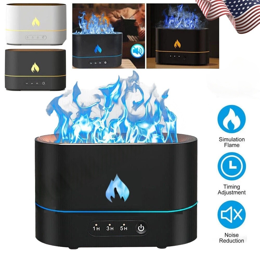 3D Flame Essential Oil Diffuser & Humidifier - Auto Shut-Off, 36dB Quiet, Night