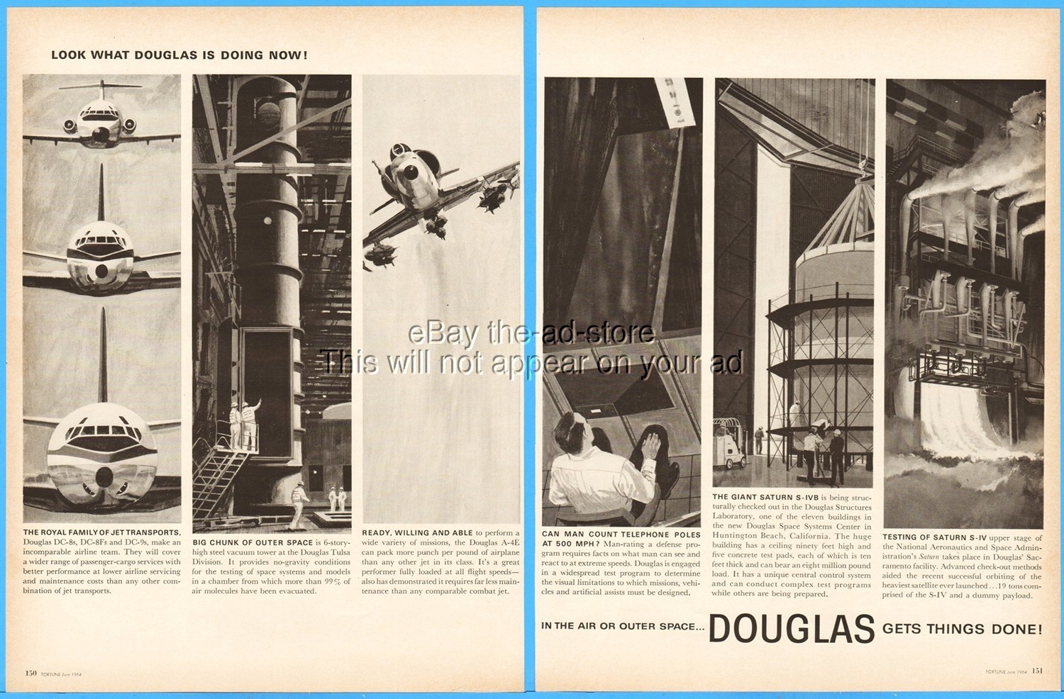 1964 Douglas DC-8 DC-9 A-4E Skyhawk Saturn S-IVB S-IV Testing 1960s NASA Ad