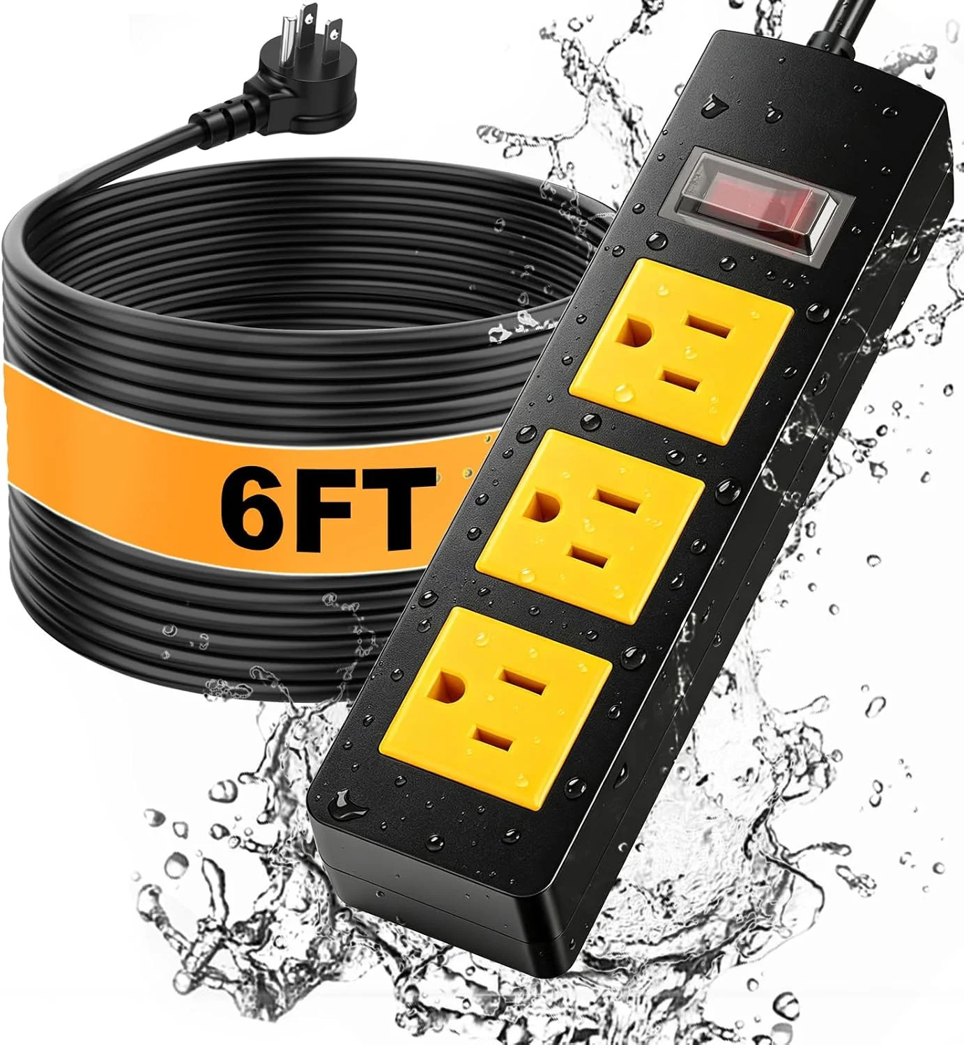 Waterproof Outdoor Power Strip with Extension Cord 6FT, Weatherproof Surge Prote