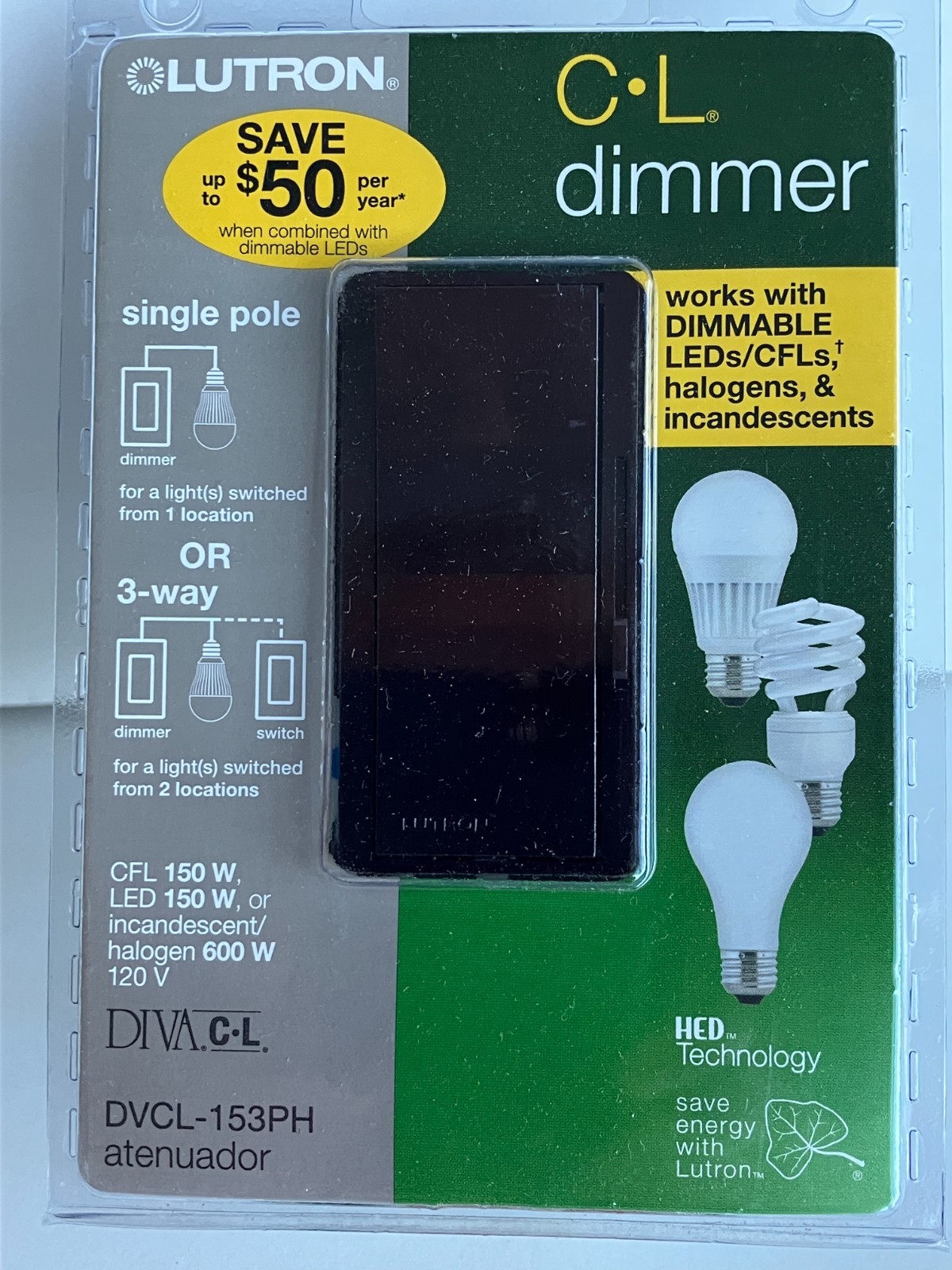 LUTRON DIVA C-L DIMMER DVCL-153PH BLACK