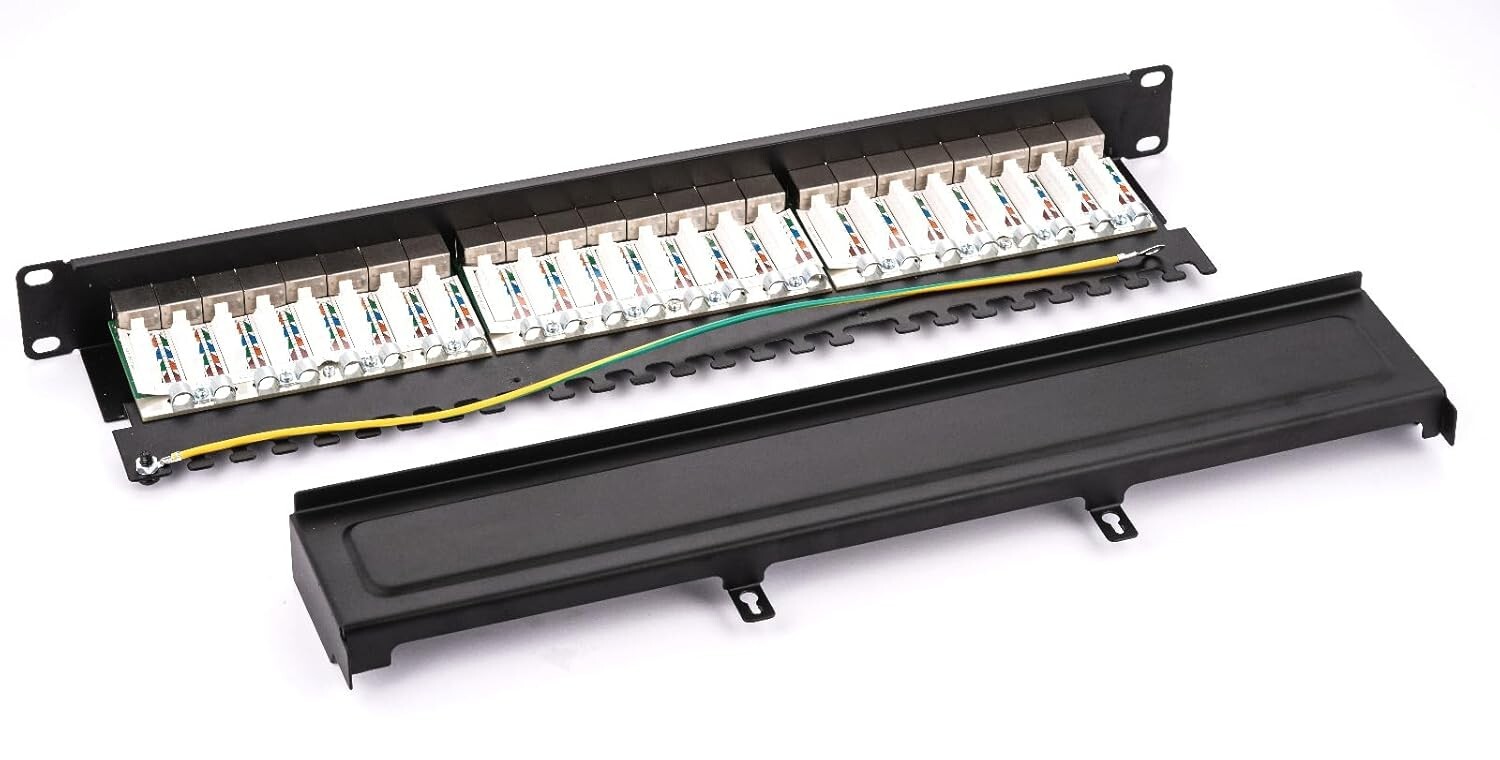 Network Patch Panel for Shielded Cat6A 12 24 Ports Port STP RJ45 Ethernet Rack