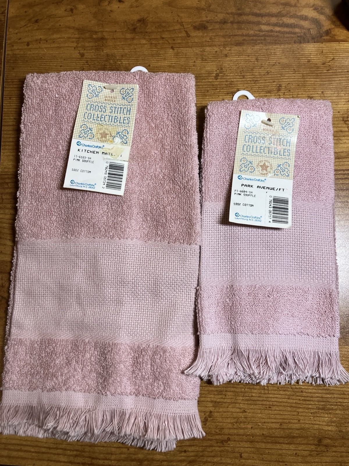 Lot 2 Charles Craft Cross Stitch Hand Dish Towels 14 Ct Pink  Souffle, NWT