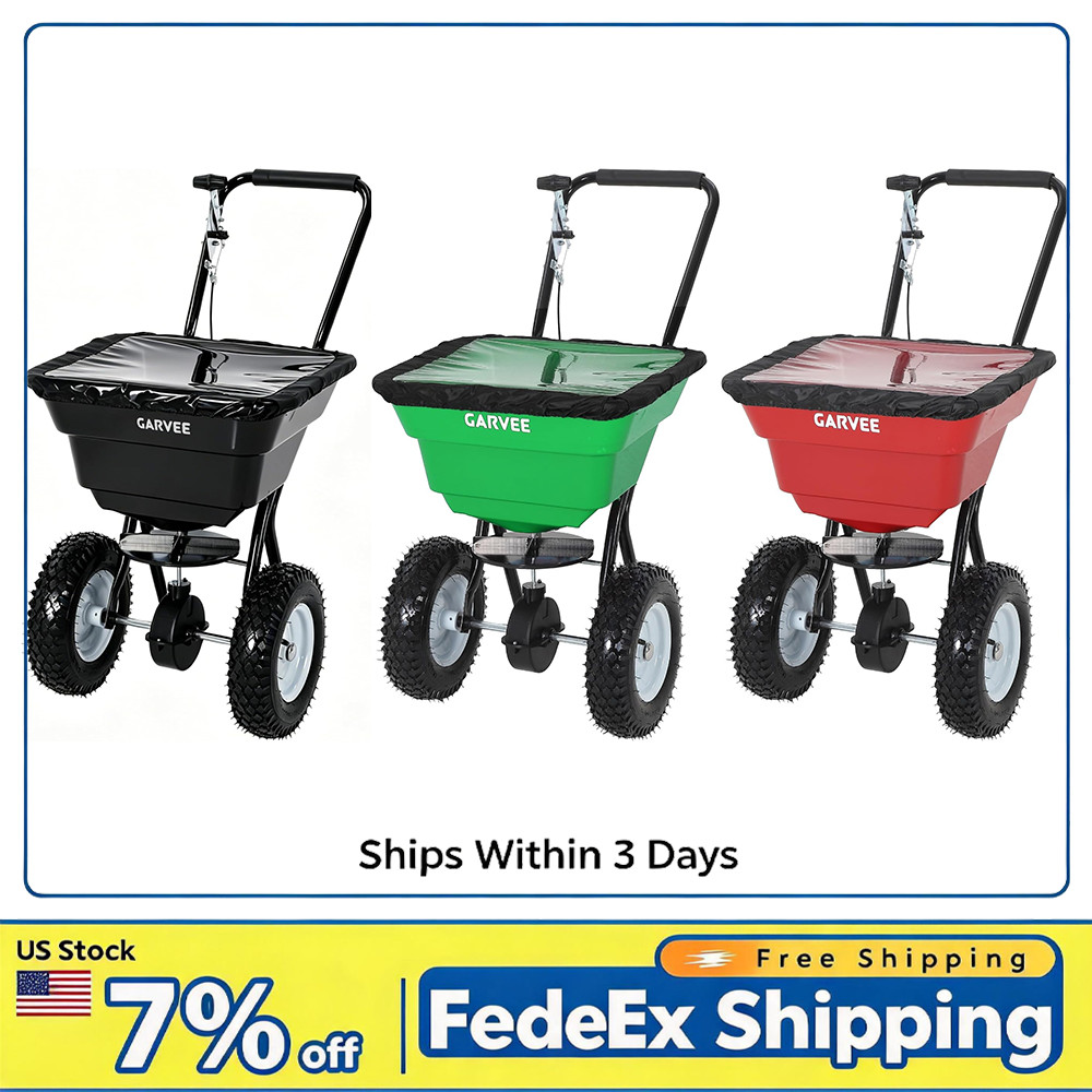 100lb Push Broadcast Spreader, 12ft Width 13in Wheels, Adjustable Flow Control