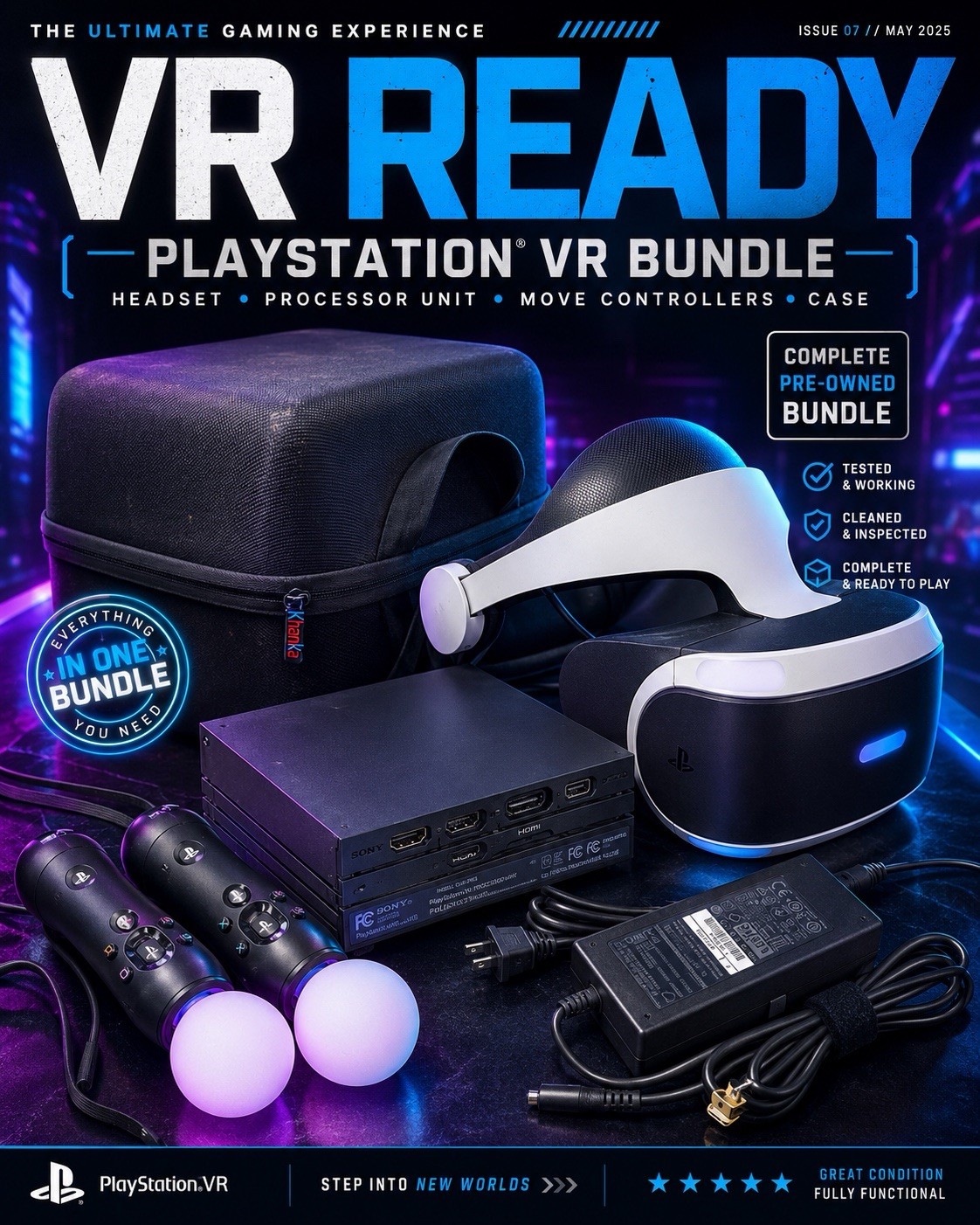 Sony PSVR V2 CUH-ZVR2 VR Bundle 2 Move Controllers Camera Case Tested