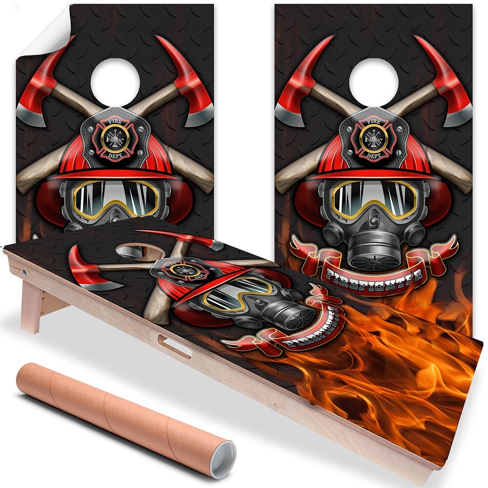 Firefighter and Steel Fire Department Cornhole Decal for Boards Covers Sticker
