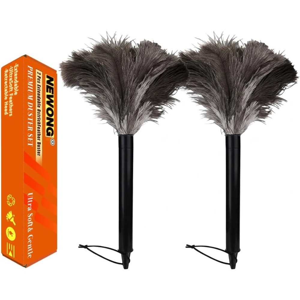 2 Pcs Ostrich Feather Duster Retractable Feather Dusters for Cleaning, Washable,