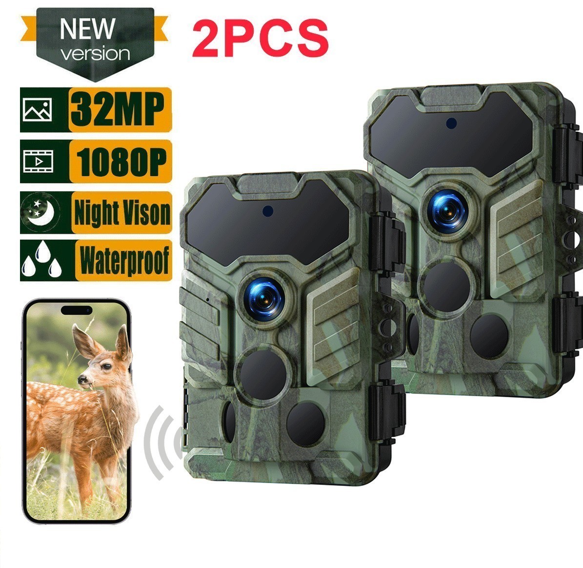 2PCS Campark Trail Camera 1080P 32MP WiFi Wildlife Hunting Game Cam Bluetooth