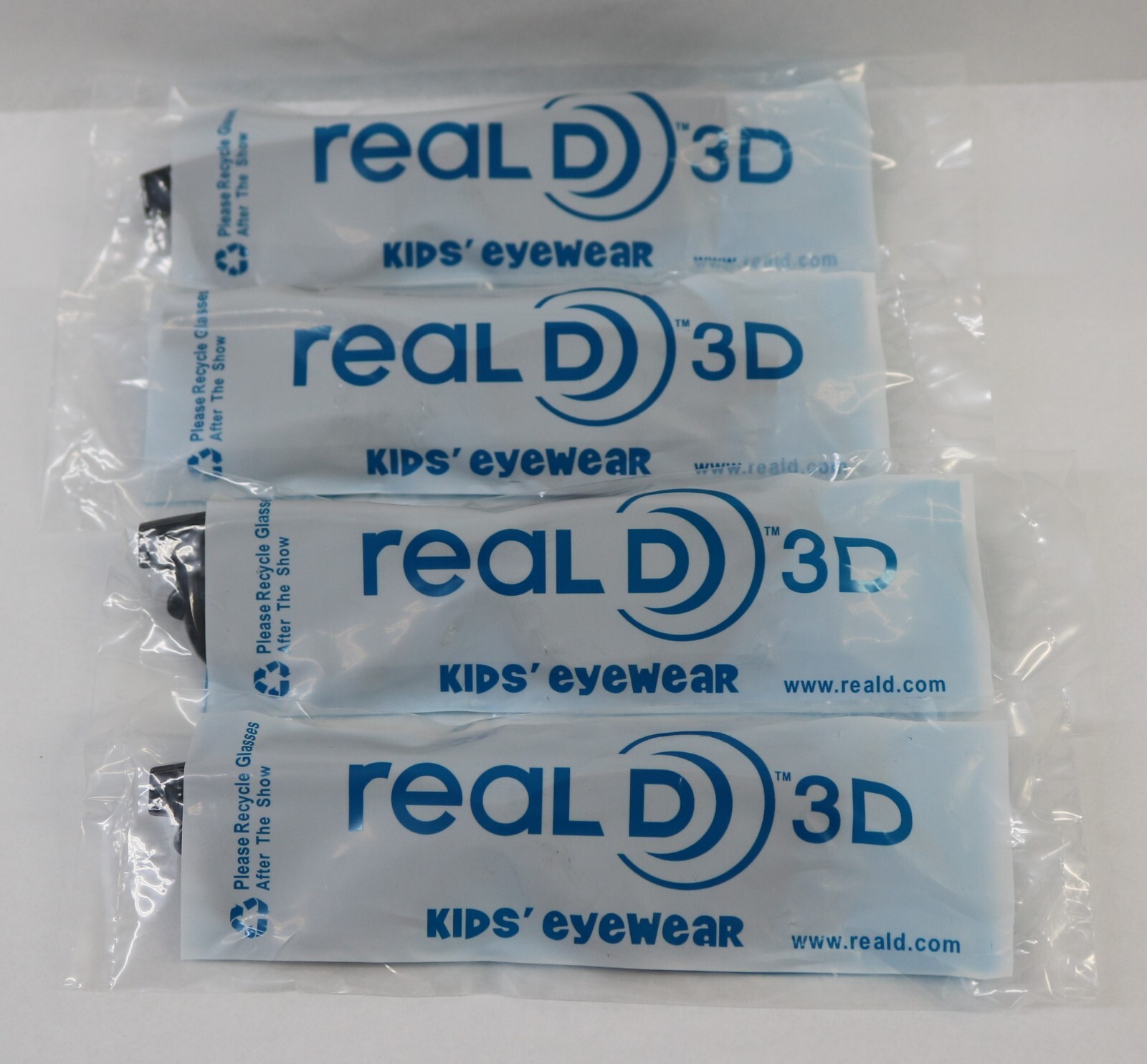 4 PACKAGES REAL D 3D MOVIE GLASSES KIDS SIZE  ALL NEW SEALED Black Color