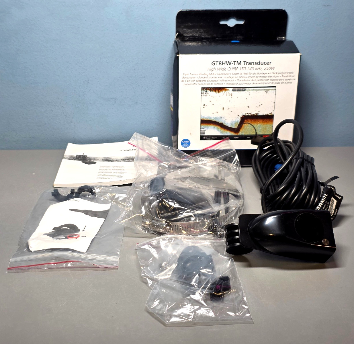 Garmin GT8HW-TM Trolling Motor Transducer High Wide CHIRP Sonar 150-240 kHz New