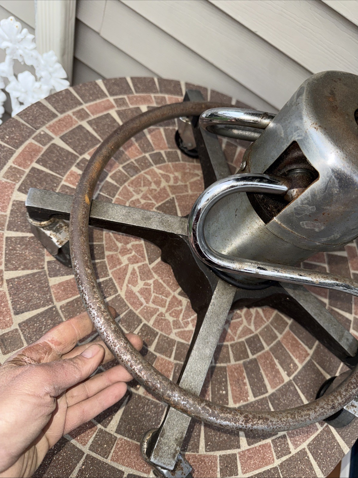 Vintage Foot Adjustable Medical Stool with Cast Iron Base. Rusty And Very Heavy