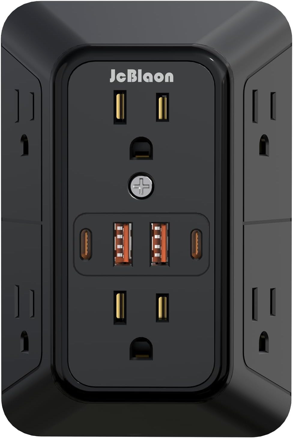 6 Outlet Surge Protector Wall Adapter – Multi Plug Extender w/4 USB Ports, Black