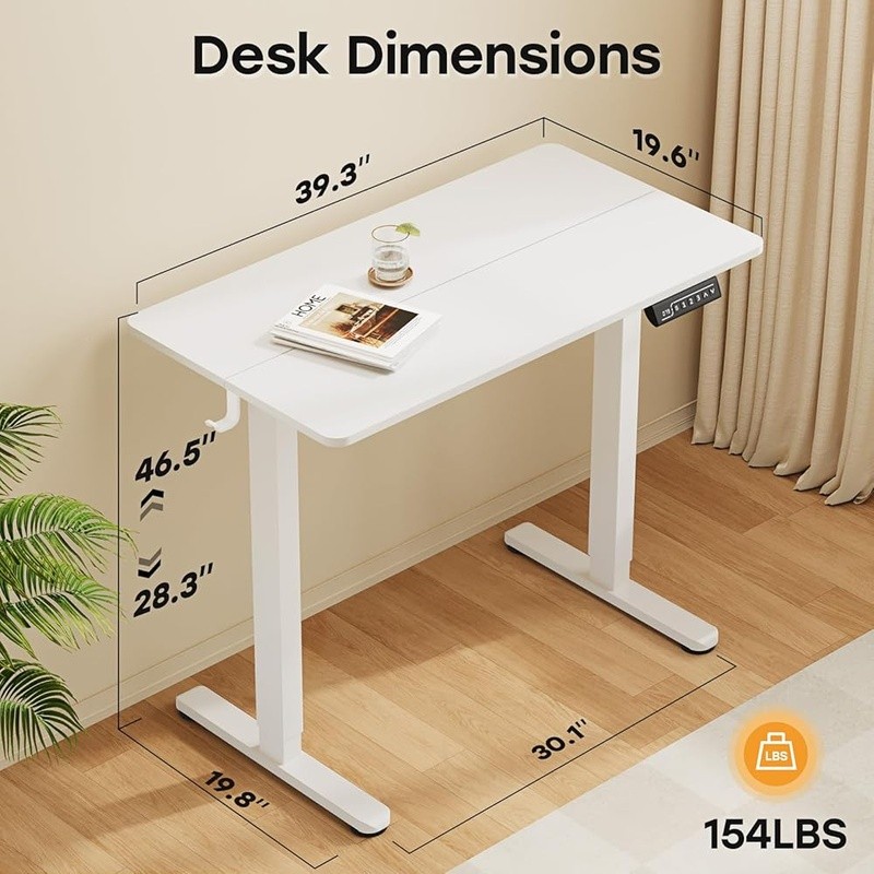 Electric Standing Desk Adjustable Height Compact Space Saver W/ Presets Hooks US