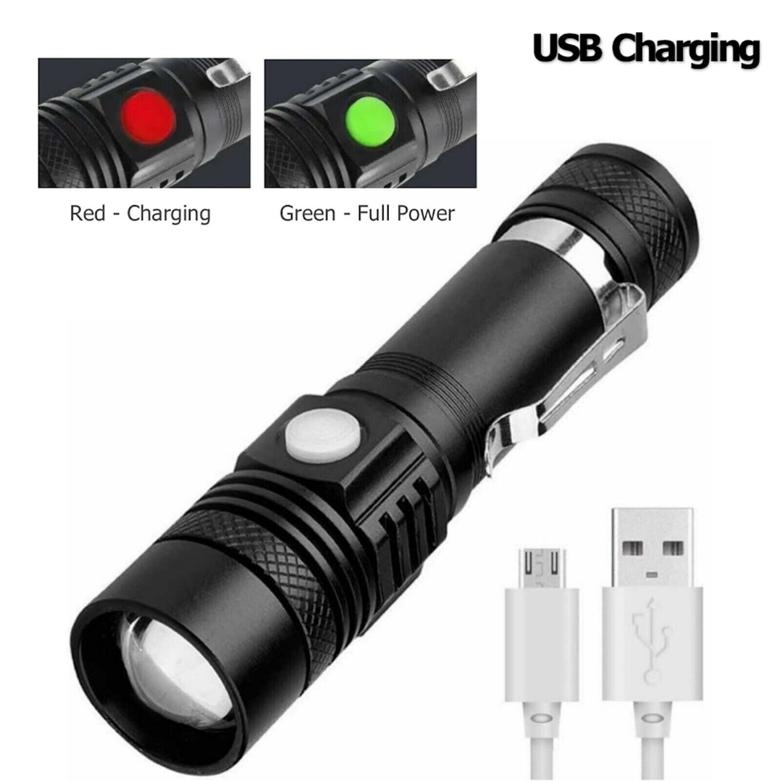 Super Bright LED Tactical Flashlight Zoomable Rechargeable