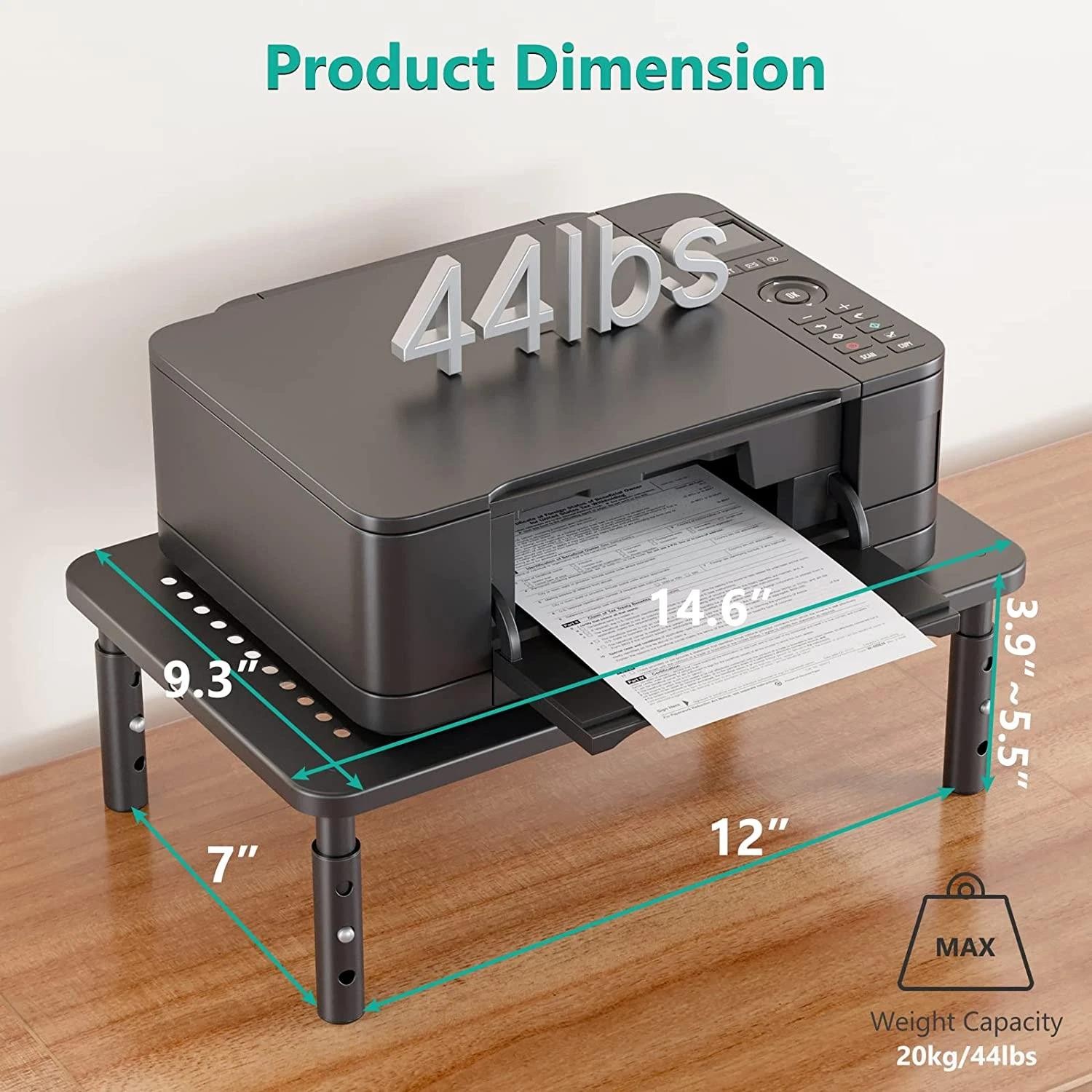 Adjustable Metal Monitor Stand Riser Laptop Printer Shelf 44lb Ventilated