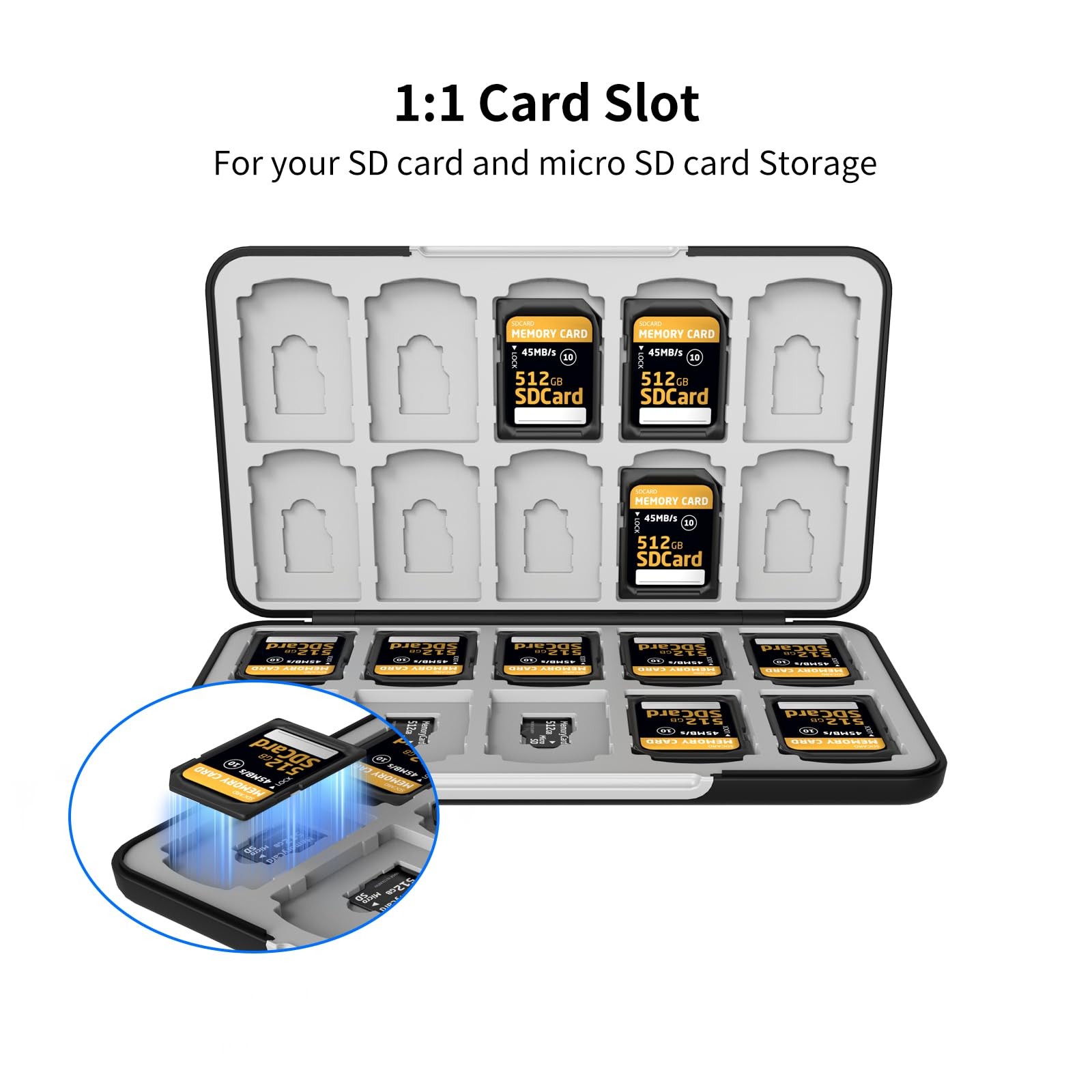 Memory Card Case with 40 Slots for 20 Micro SD SDXC SDHC Carbon Fibre Black