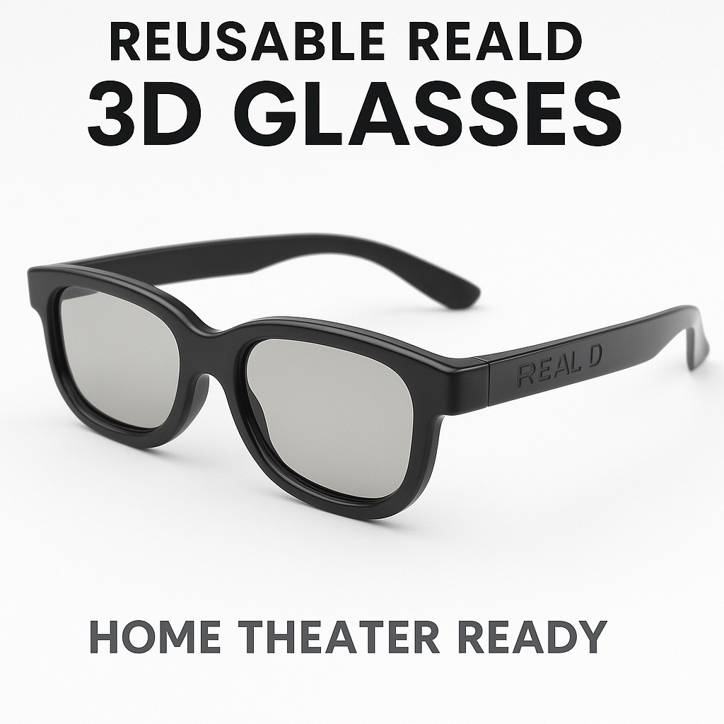 Real D 3D Cinema Movies Theater Black Plastic Frame Passive Adult Size Glasss b7