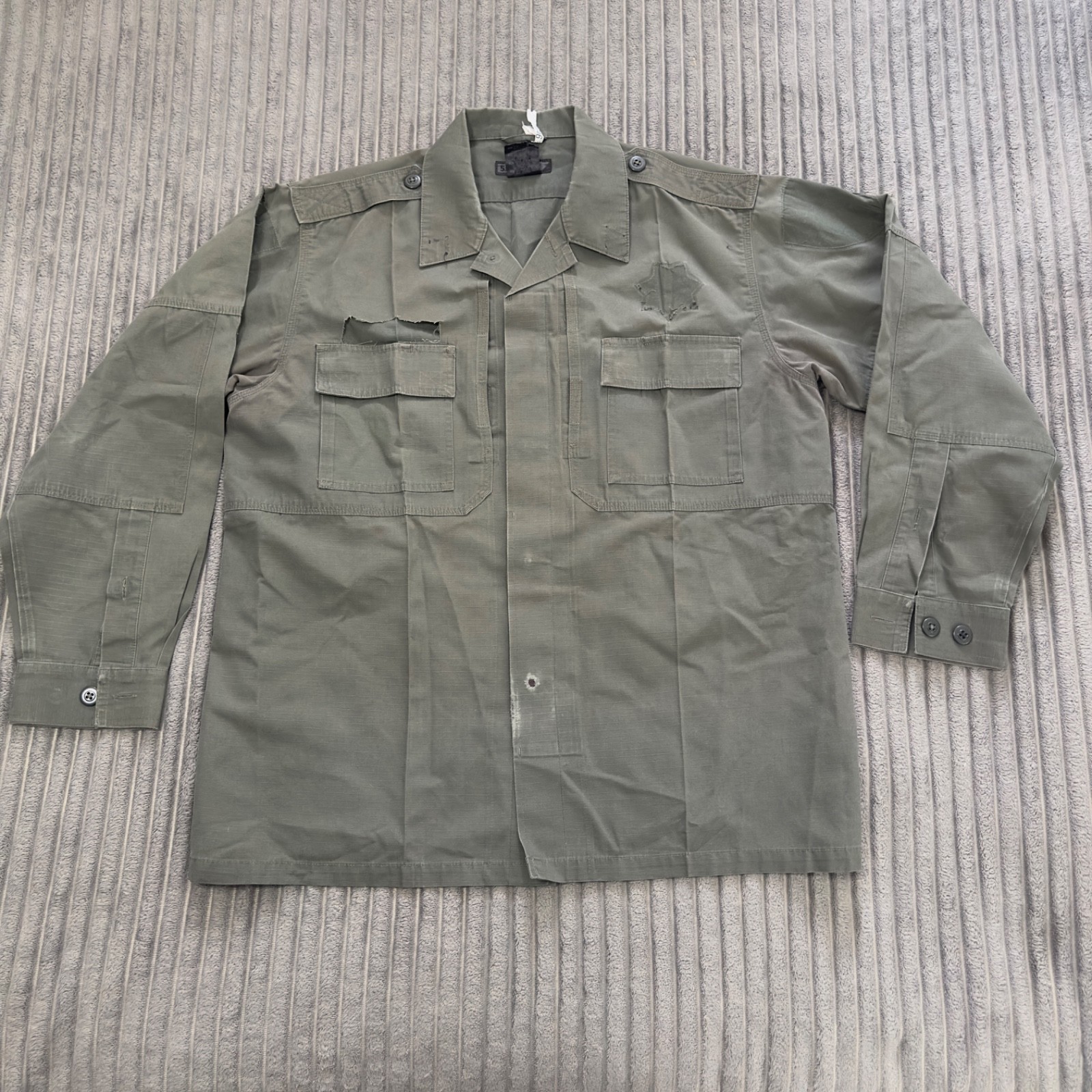 5.11 Tactical TDU Shirt Mens L Green Long Sleeve Outdoor Work Ripstop Distresse