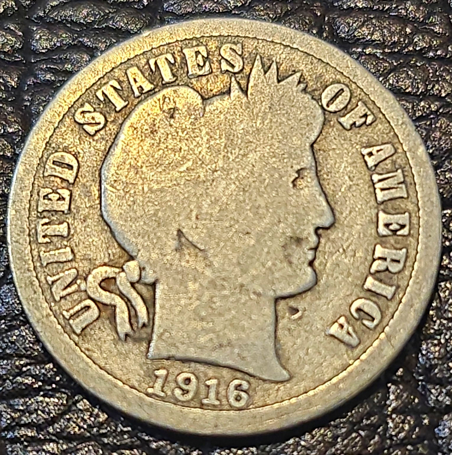 1916 Barber Dime 10C Silver Business Strike Philadelphia KM#113 0.9 Fine