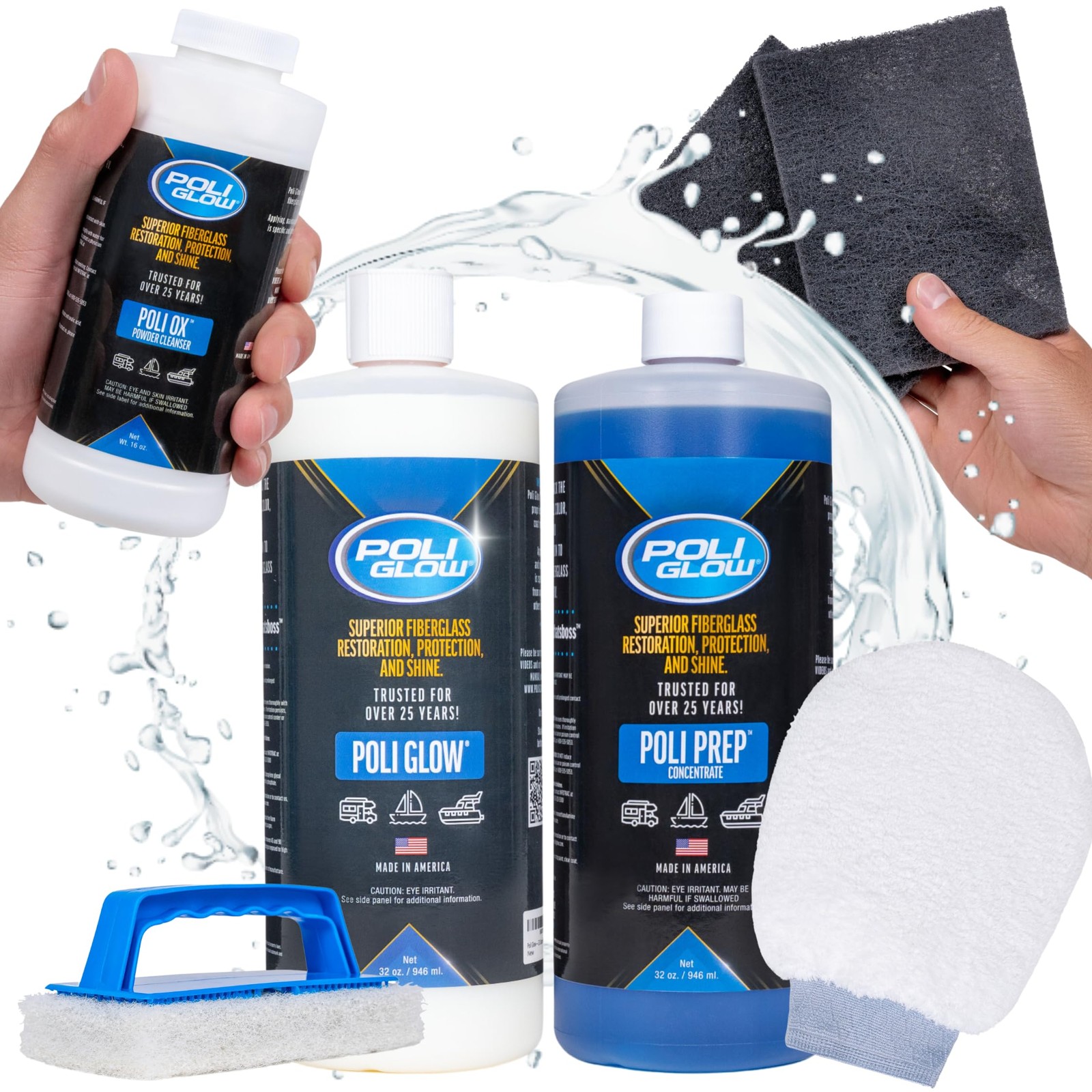 Poli Glow Deluxe Kit Fiberglass RV  Boat Cleaner - Complete Fiberglass Restor...