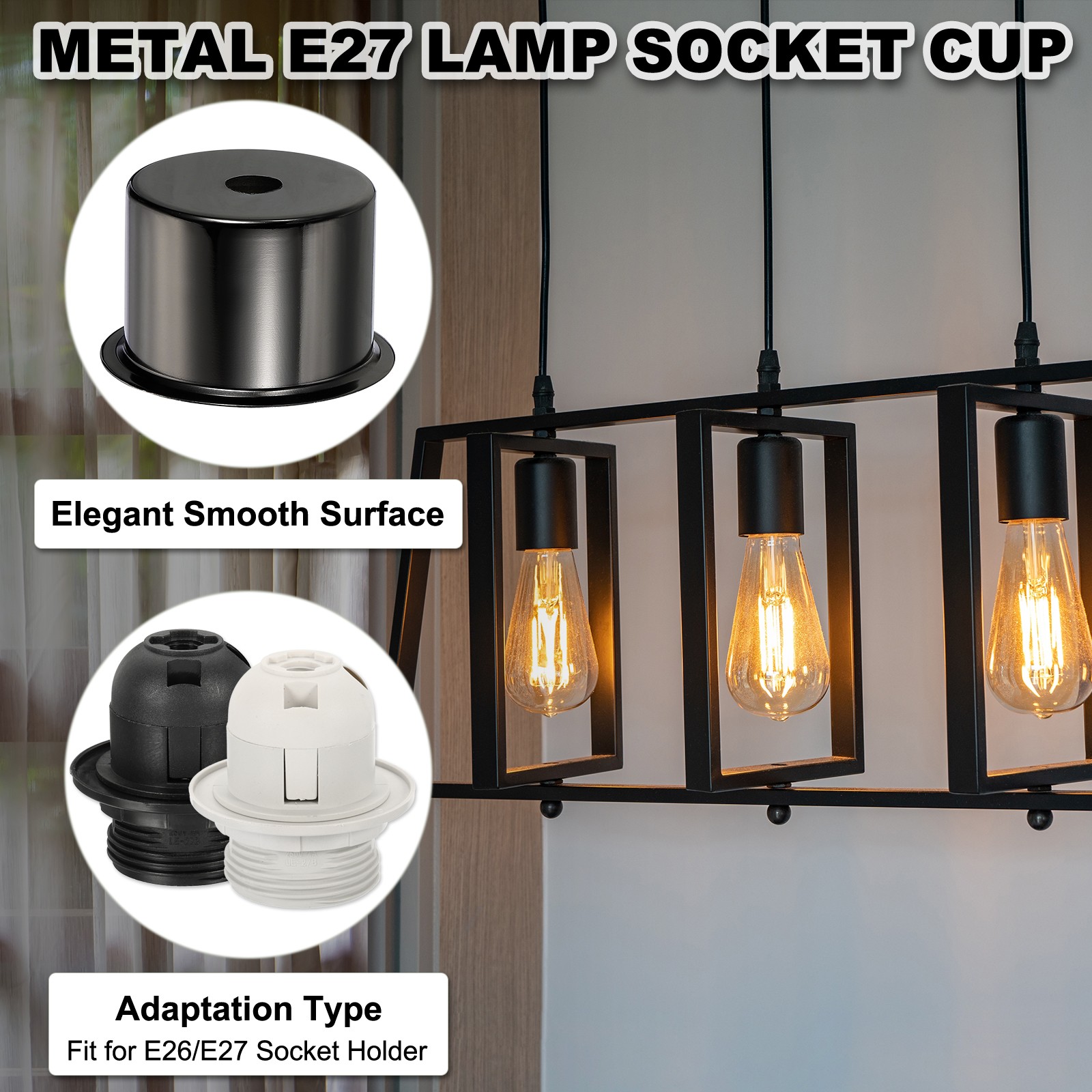 6 Pcs E27 Lamp Socket Cup, Pearl Black (1.8" OD x 1.3" H)