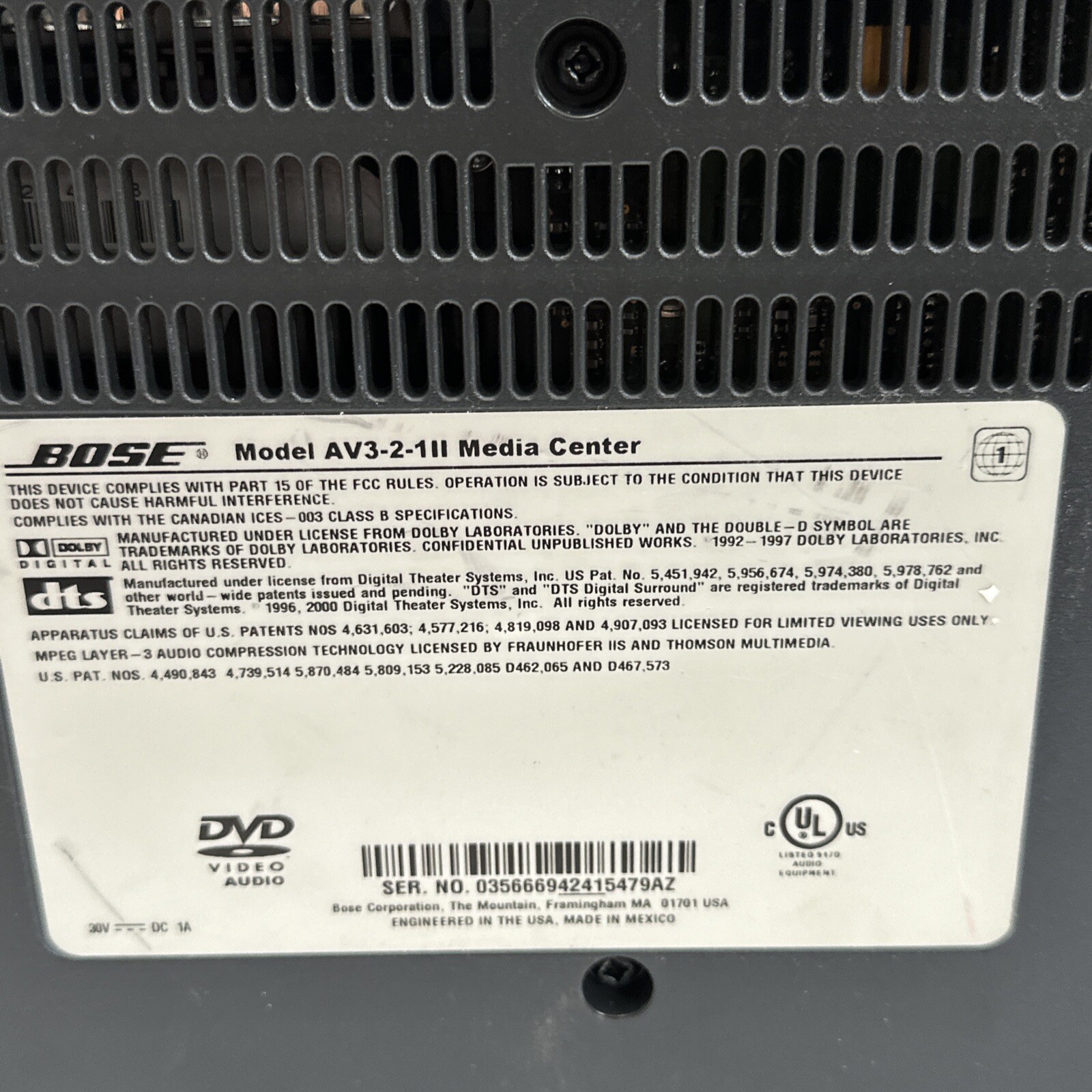 2 Bose Model AV3-2-1II Media Center Main Unit Without Cords