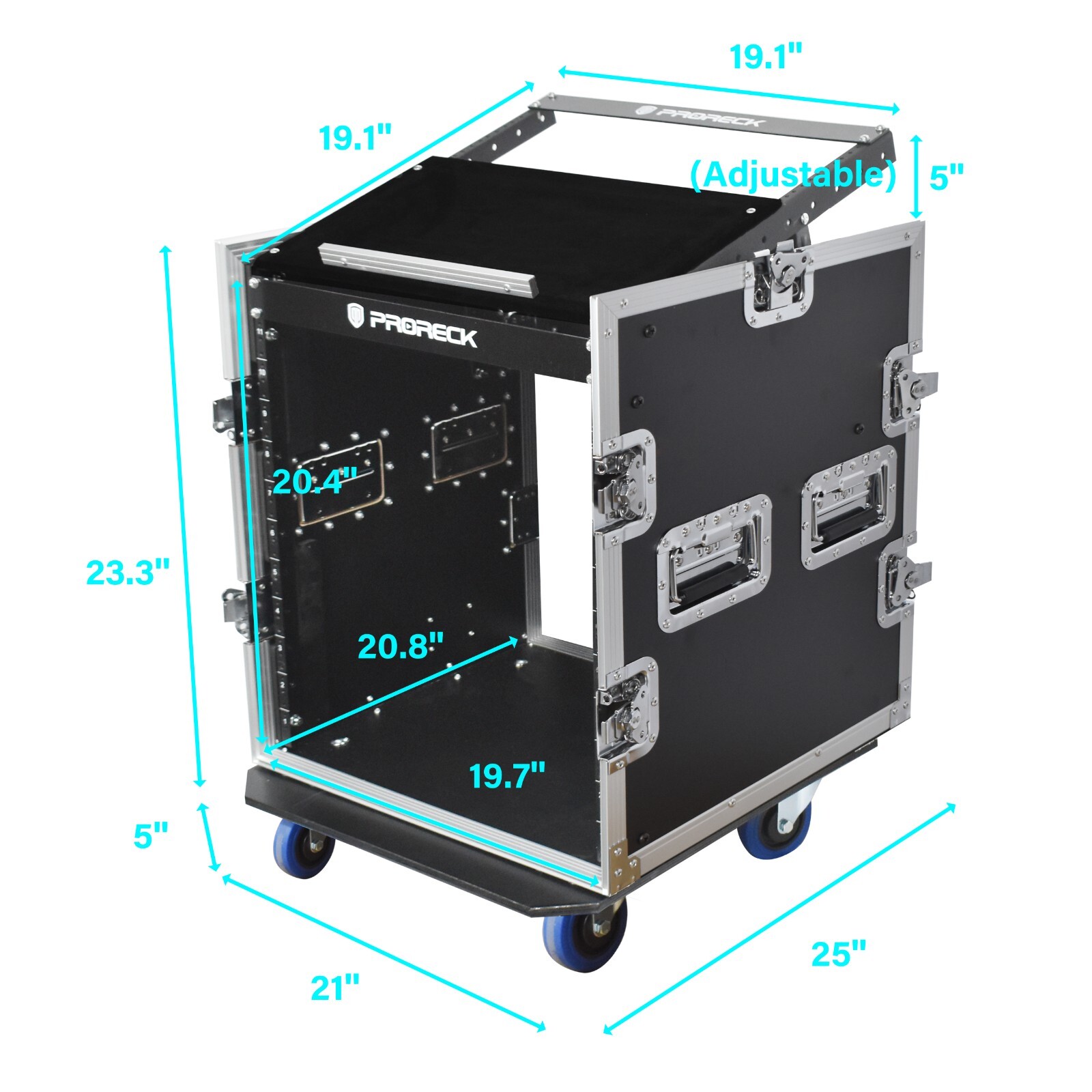 proreck 12U space Rack Case With Slant Mixer Top, 20'' Rackable Depth for DJ